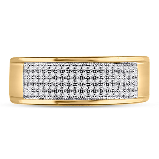 10k Yellow Gold Mens Round Diamond Micropave Wedding Anniversary Band Ring 1/3 Cttw