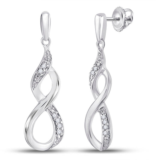 Sterling Silver Womens Round Diamond Infinity Earrings 1/20 Cttw