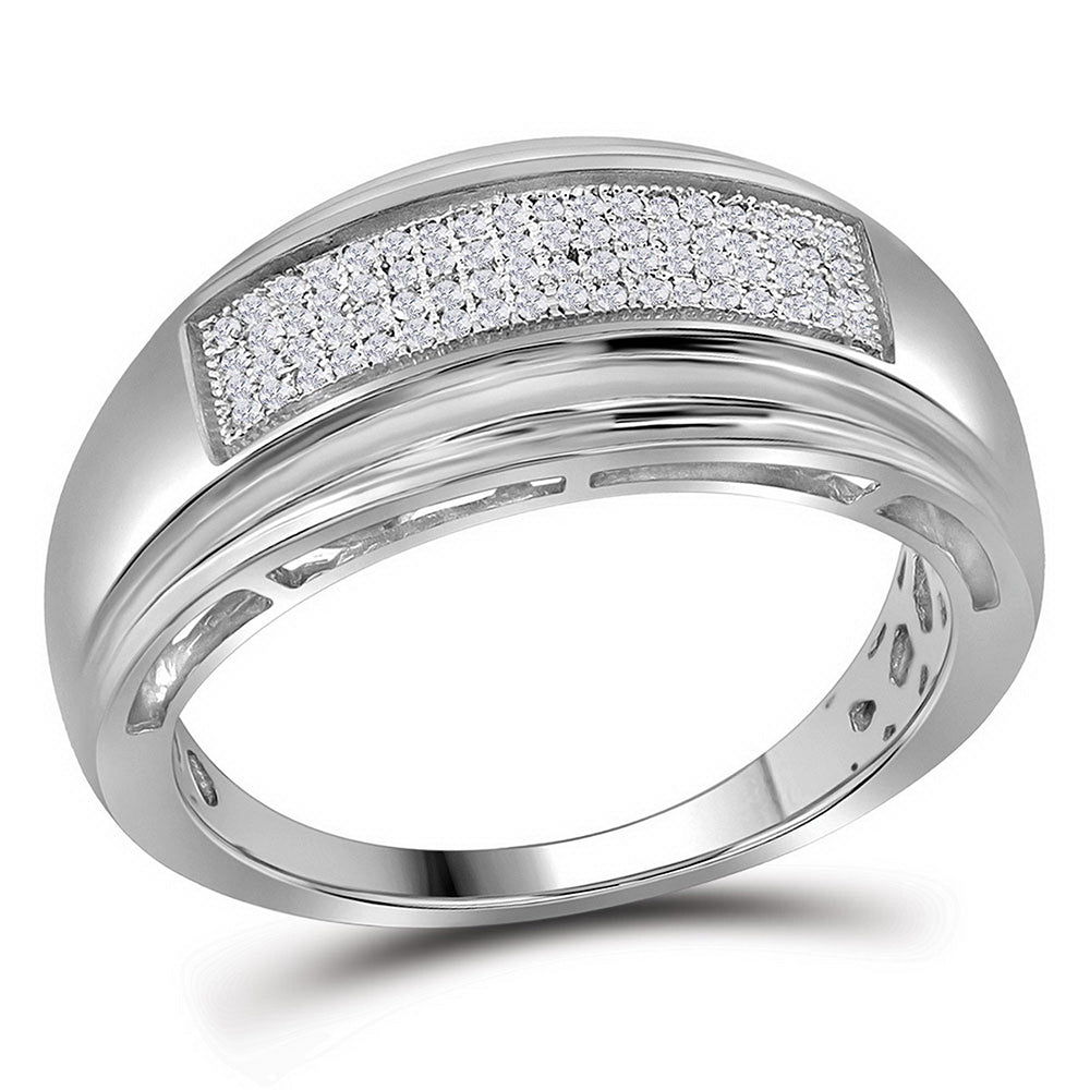 Sterling Silver Mens Round Diamond Wedding Pave Band Ring 1/5 Cttw