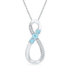 Sterling Silver Womens Round Lab-Created Blue Topaz 3-Stone Infinity Pendant 1/3 Cttw