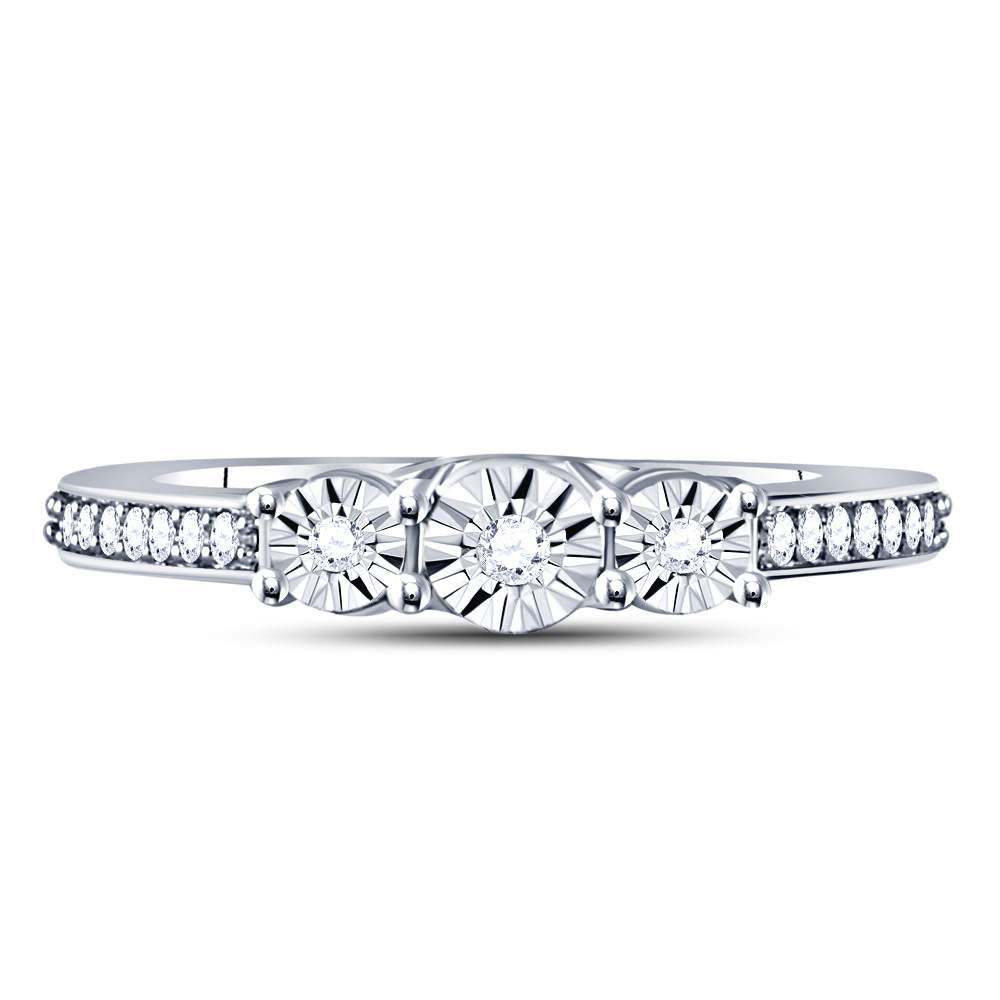 Sterling Silver Womens Round Diamond 3-stone Bridal Wedding Engagement Ring 1/6 Cttw