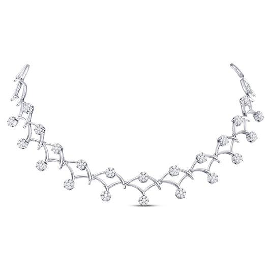 14kt White Gold Womens Round Diamond Cocktail Cluster Necklace 3-1/2 Cttw