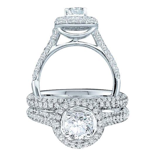 14kt White Gold Womens Round Diamond Bridal Wedding Engagement Ring Band Set 1-1/4 Cttw