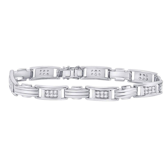 10kt White Gold Mens Round Diamond Rectangle Link Fashion Bracelet 1.00 Cttw