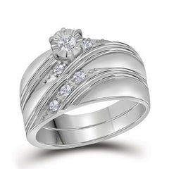 10kt White Gold His Hers Round Diamond Solitaire Matching Bridal Wedding Ring Band Set 1/4 Cttw