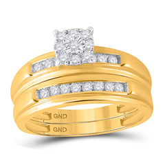 10kt Yellow Gold His & Hers Round Diamond Solitaire Matching Bridal Wedding Ring Band Set 3/8 Cttw