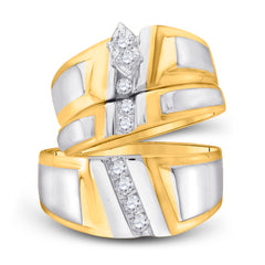 10kt Yellow Gold His & Hers Marquise Diamond Solitaire Matching Bridal Wedding Ring Band Set 1/4 Cttw