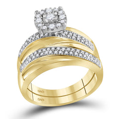 10kt Yellow Gold His Hers Round Diamond Solitaire Matching Bridal Wedding Ring Band Set 1/2 Cttw