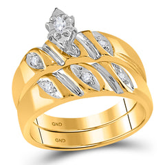 10kt Yellow Gold His Hers Marquise Diamond Solitaire Matching Bridal Wedding Ring Band Set 1/6 Cttw