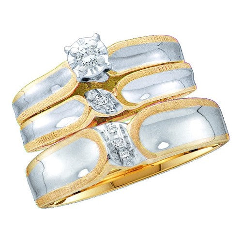 14kt White Gold His Hers Round Diamond Solitaire Matching Bridal Wedding Ring Band Set 1/10 Cttw