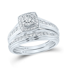 14kt White Gold His Hers Round Diamond Solitaire Matching Bridal Wedding Ring Band Set 7/8 Cttw