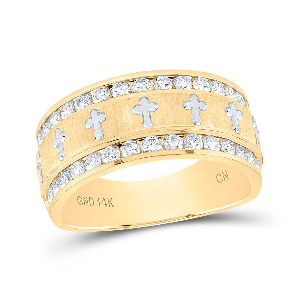 14k Yellow Gold Mens Round Diamond Grecco Cross Wedding Anniversary Band Ring 1.00 Cttw