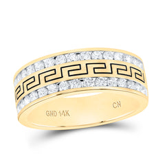 14kt Yellow Gold Mens Round Diamond Double Row Grecco Greek Key Wedding Band 1.00 Cttw