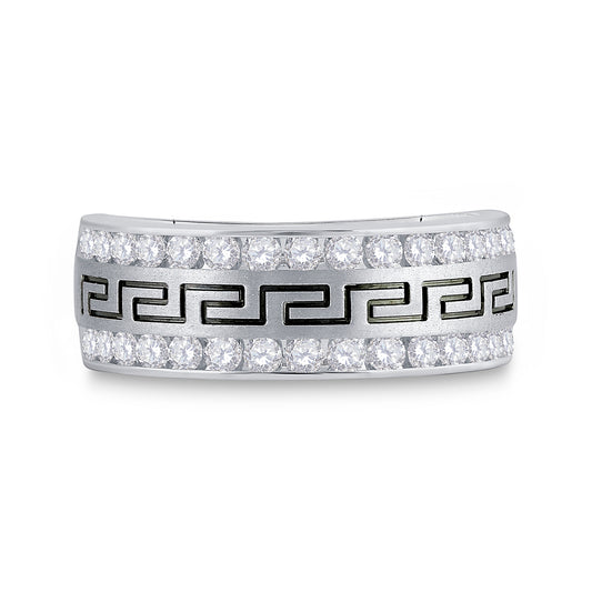 14kt White Gold Mens Round Diamond Double Row Grecco Greek Key Wedding Band 1.00 Cttw