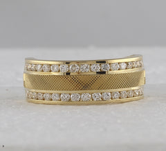 14kt Yellow Gold Mens Round Diamond Double Row Textured Wedding Band Ring 1.00 Cttw