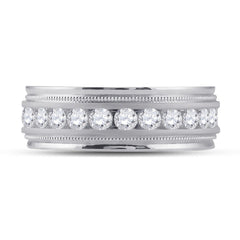 10kt White Gold Mens Round Diamond Wedding Milgrain Channel Set Band Ring 1.00 Cttw