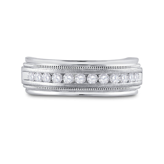 10kt White Gold Mens Round Channel-set Diamond Milgrain Edge Wedding Band Ring 1/2 Cttw