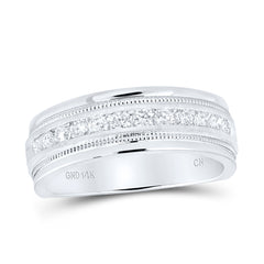 14kt White Gold Mens Machine Set Round Diamond Wedding Channel Band Ring 1/2 Cttw