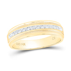 14kt Yellow Gold Mens Machine Set Round Diamond Wedding Channel Band Ring 1/4 Cttw