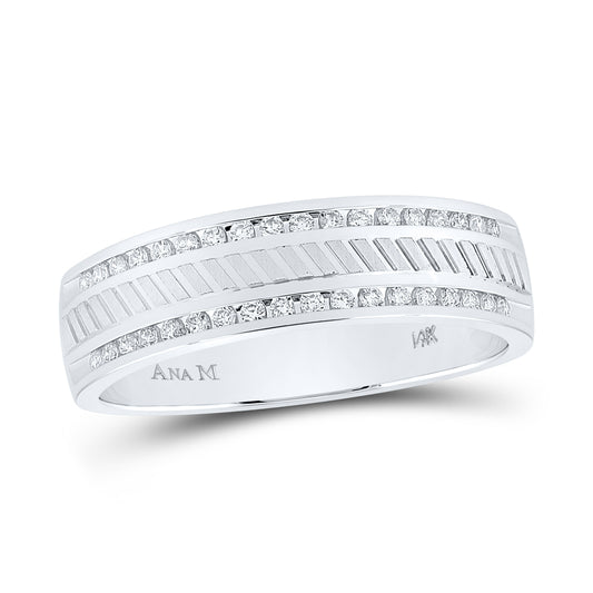 14kt White Gold Mens Machine-Set Round Diamond Wedding Band Ring 1/4 Cttw