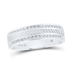 14kt White Gold Mens Machine-Set Round Diamond Wedding Band Ring 1/4 Cttw