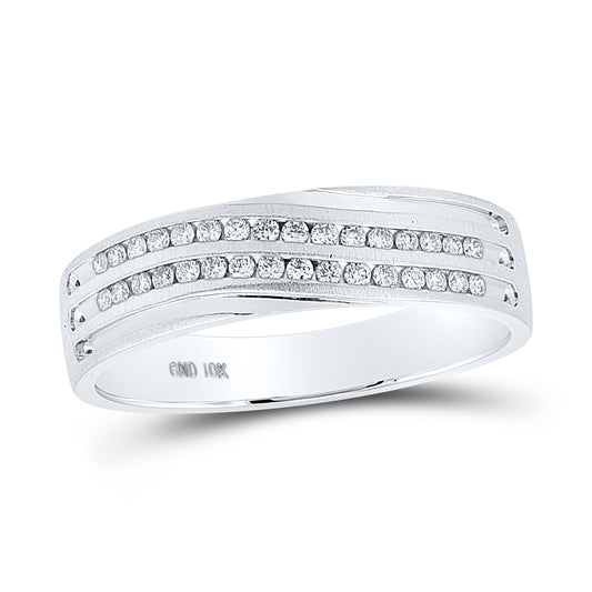 10kt White Gold Mens Round Diamond 2-Row Wedding Anniversary Band Ring 1/4 Cttw