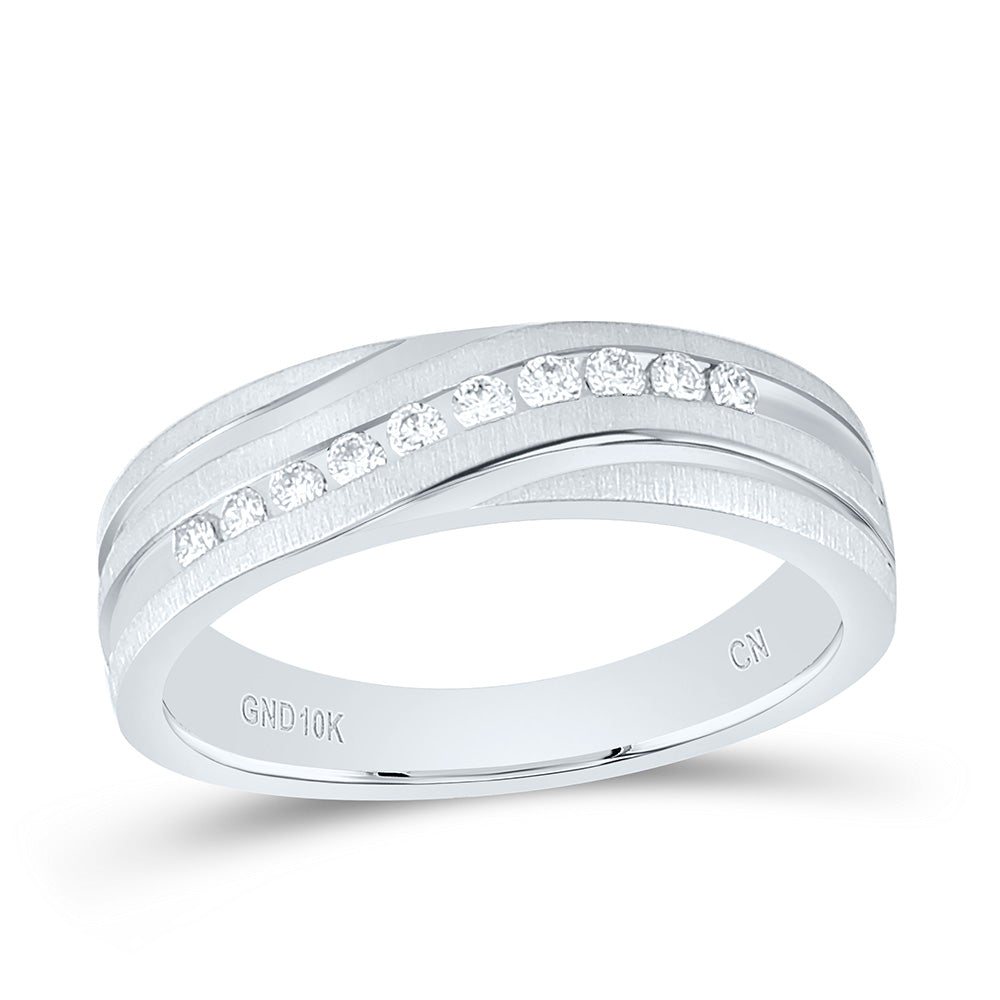 10k White Gold Mens Round Diamond Channel-set Wedding Anniversary Band 1/4 Cttw