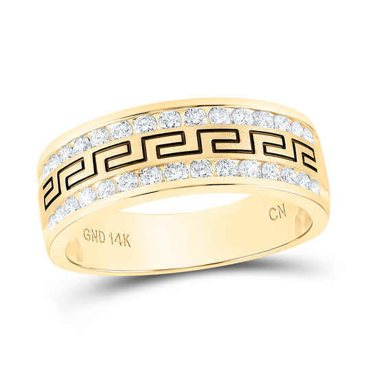 14kt Yellow Gold Mens Round Diamond Grecco Double Row Wedding Band Ring 3/4 Cttw