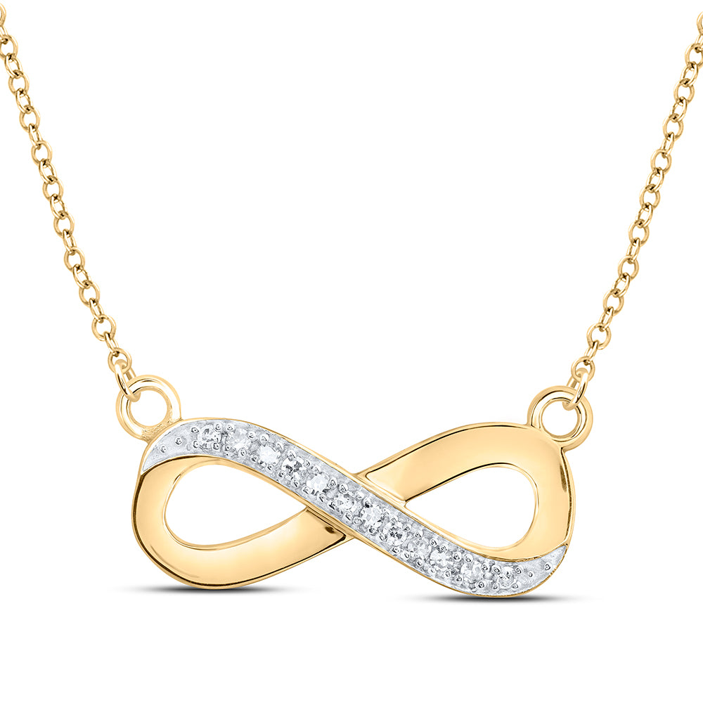 10k Yellow Gold White Round Diamond Infinity Love Pendant Necklace 1/20 Cttw