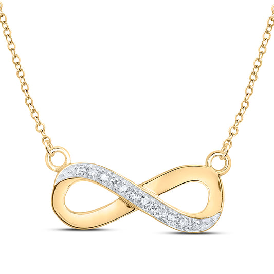 10k Yellow Gold White Round Diamond Infinity Love Pendant Necklace 1/20 Cttw