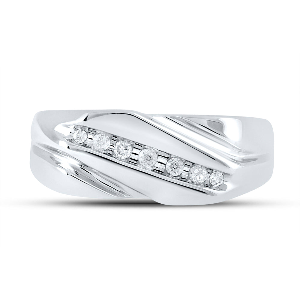 10kt White Gold Mens Round Diamond Wedding Band Ring 1/8 Cttw