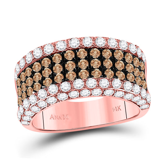 14kt Rose Gold Womens Round Brown Diamond Cocktail Anniversary Ring 2-3/8 Cttw