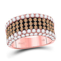 14kt Rose Gold Womens Round Brown Diamond Cocktail Anniversary Ring 2-3/8 Cttw