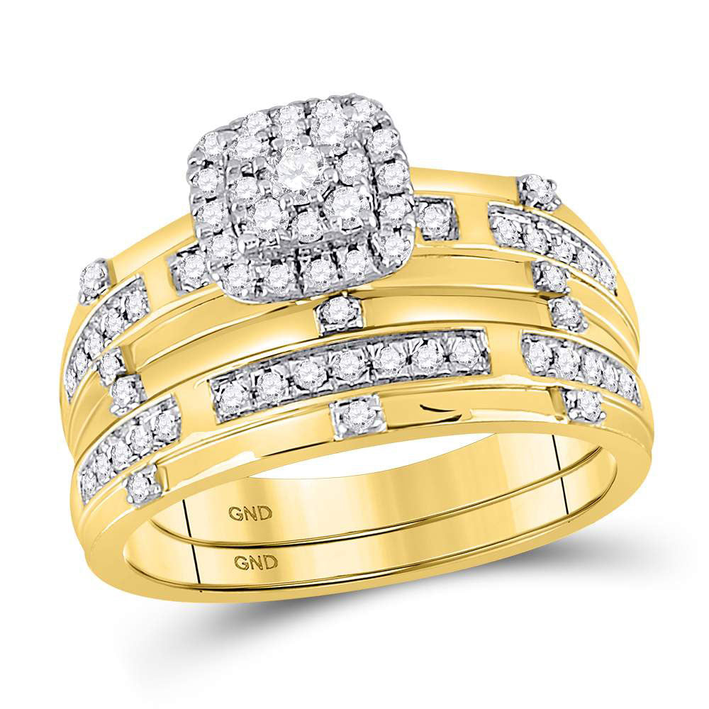 14kt Yellow Gold His & Hers Round Diamond Solitaire Matching Bridal Wedding Ring Band Set 3/4 Cttw