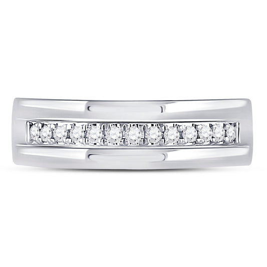 14kt White Gold Mens Machine Set Round Diamond Wedding Band Ring 1/5 Cttw