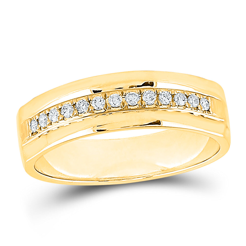 14kt Yellow Gold Mens Machine Set Round Diamond Wedding Band Ring 1/5 Cttw