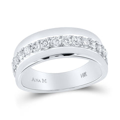 14kt White Gold Mens Machine Set Round Diamond Wedding Band Ring 3/4 Cttw