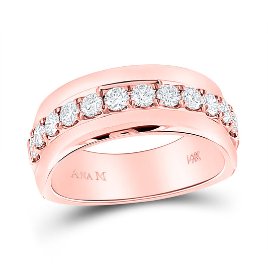 14kt Rose Gold Mens Machine Set Round Diamond Wedding Band Ring 1.00 Cttw