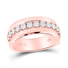 14kt Rose Gold Mens Machine Set Round Diamond Wedding Band Ring 1.00 Cttw