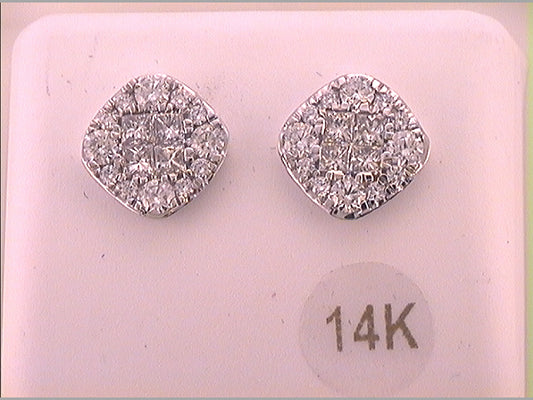 14kt White Gold Womens Princess Diamond Fashion Square Cluster Earrings 1-1/2 Cttw