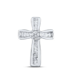 Sterling Silver Womens Round Diamond Religious Cross Pendant 1/6 Cttw