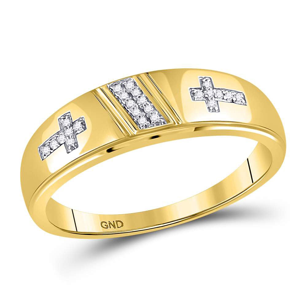 10kt Yellow Gold His & Hers Diamond Cross Matching Bridal Wedding Ring Band Set 1/12 Cttw