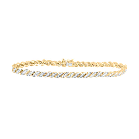 10kt Yellow Gold Womens Round Diamond Link Tennis Bracelet 1-1/4 Cttw