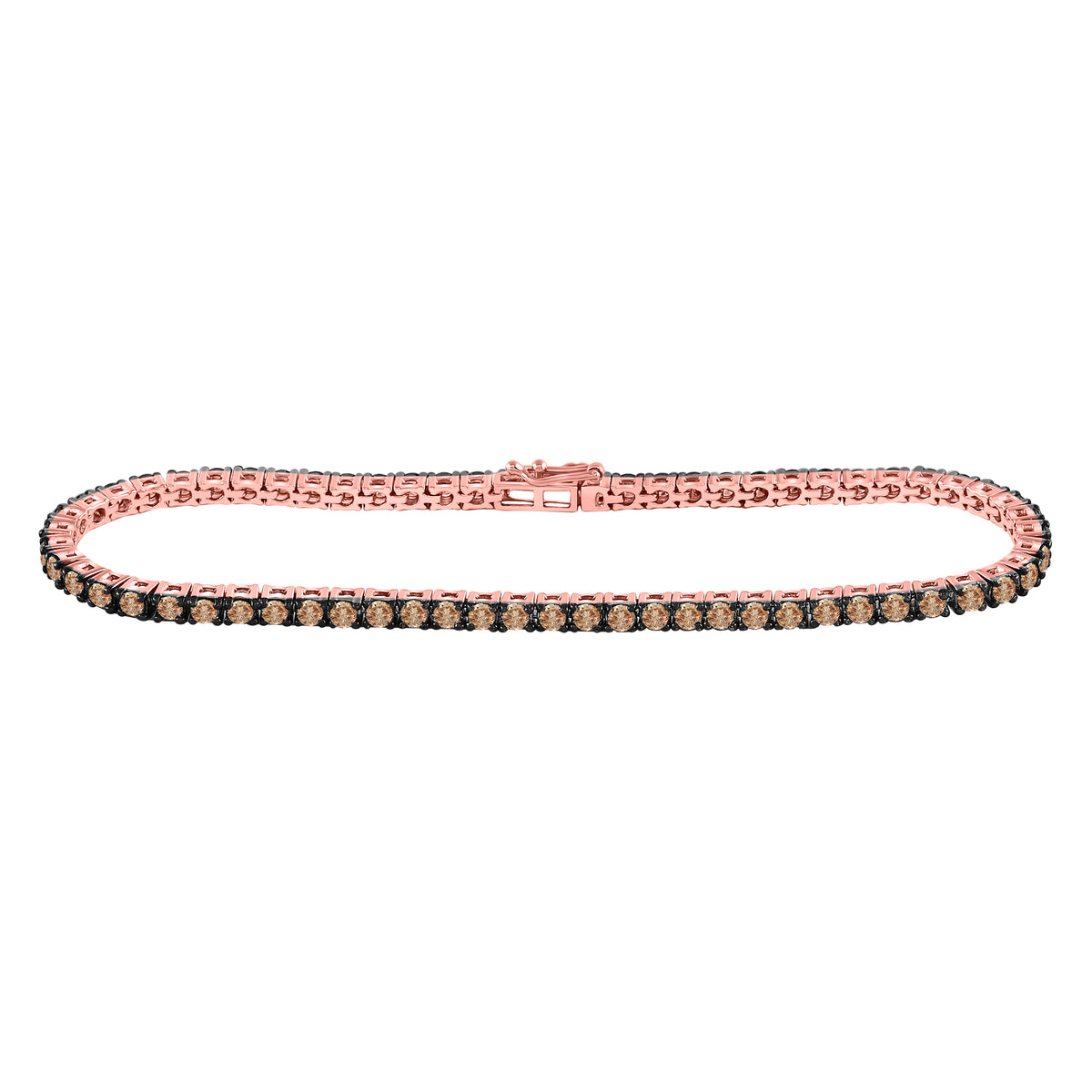 14kt Rose Gold Womens Round Brown Diamond Tennis Bracelet 3-1/3 Cttw