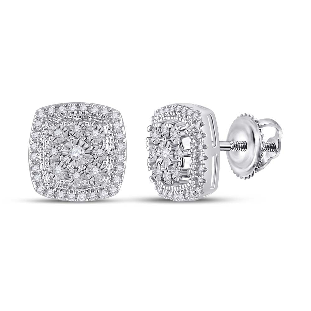 10kt White Gold Womens Round Diamond Fashion Halo Earrings 1/5 Cttw