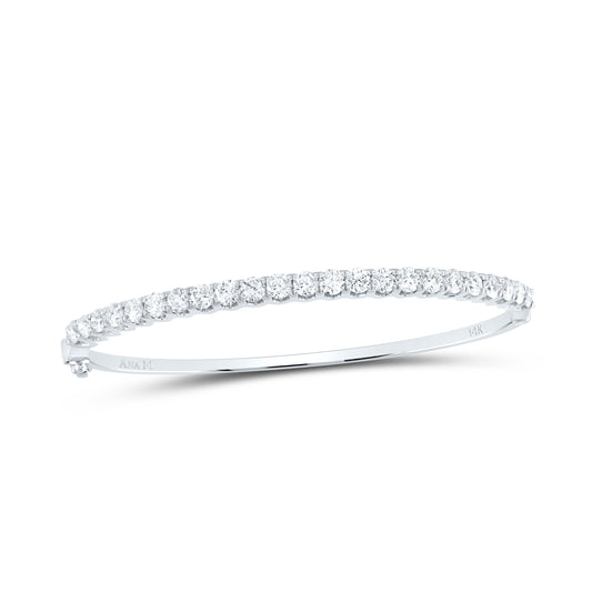 14kt White Gold Womens Round Diamond Classic Bangle Bracelet 3.00 Cttw