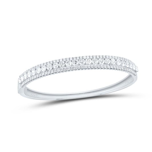 14kt White Gold Womens Round Diamond 3-Row Bangle Bracelet 5.00 Cttw