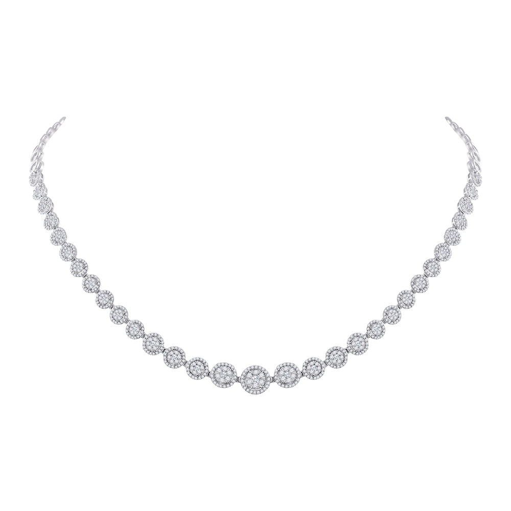 14kt White Gold Womens Round Diamond Graduated Halo Cluster Tennis Necklace 3.00 Cttw