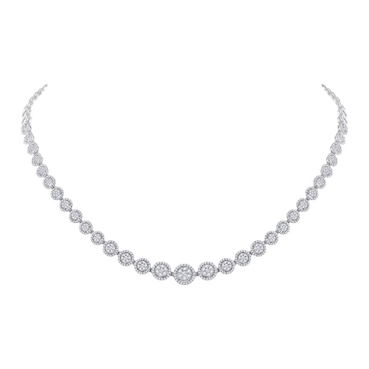 14kt White Gold Womens Round Diamond Graduated Halo Cluster Tennis Necklace 3.00 Cttw