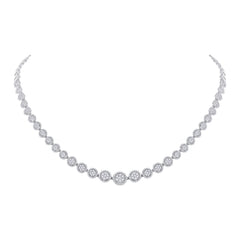 14kt White Gold Womens Round Diamond Graduated Halo Cluster Tennis Necklace 3.00 Cttw